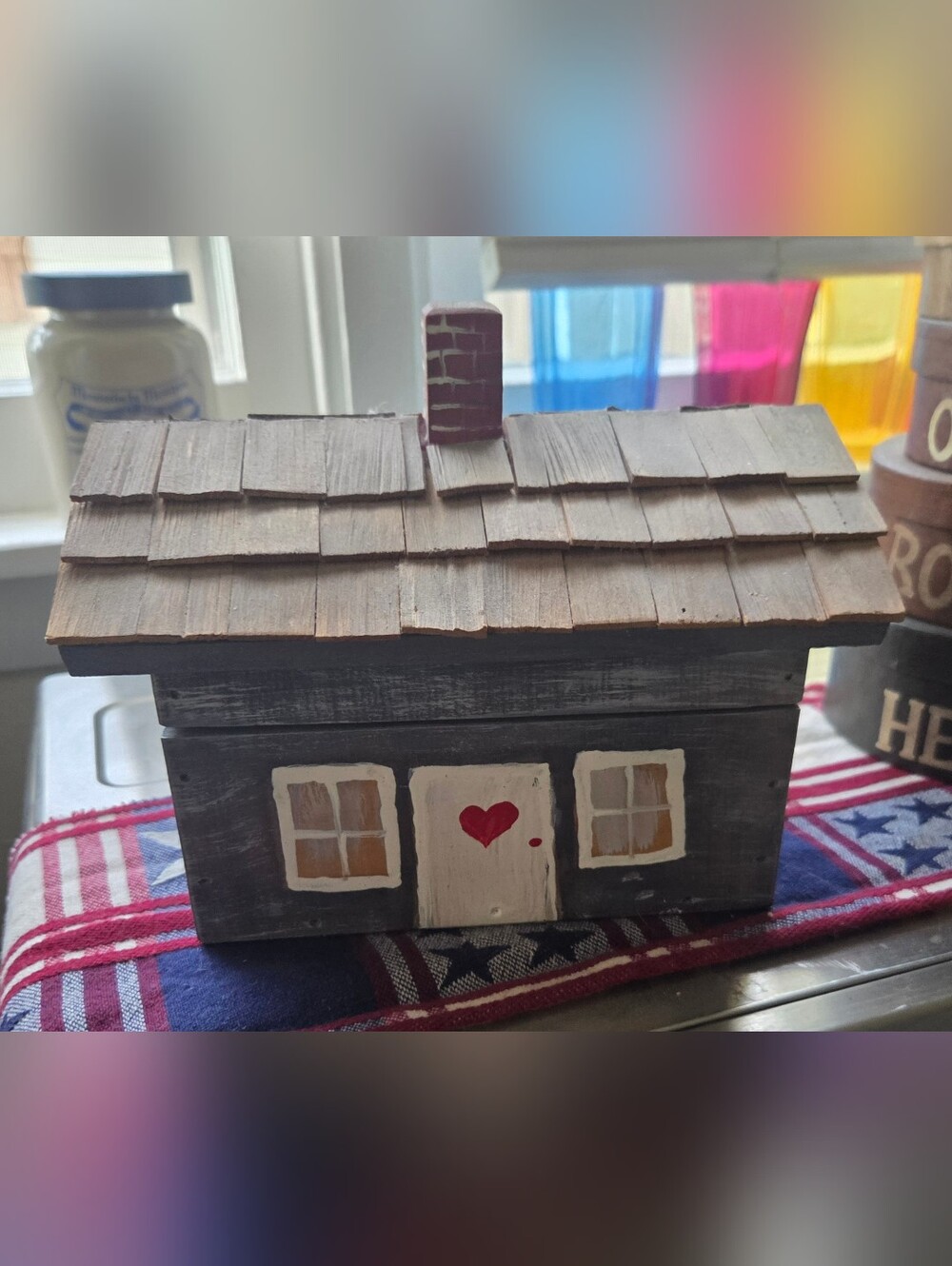 vintage folk art wooden house recipe box